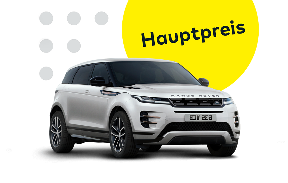 Hauptpreis: Ein weißer Range Rover Evoque.